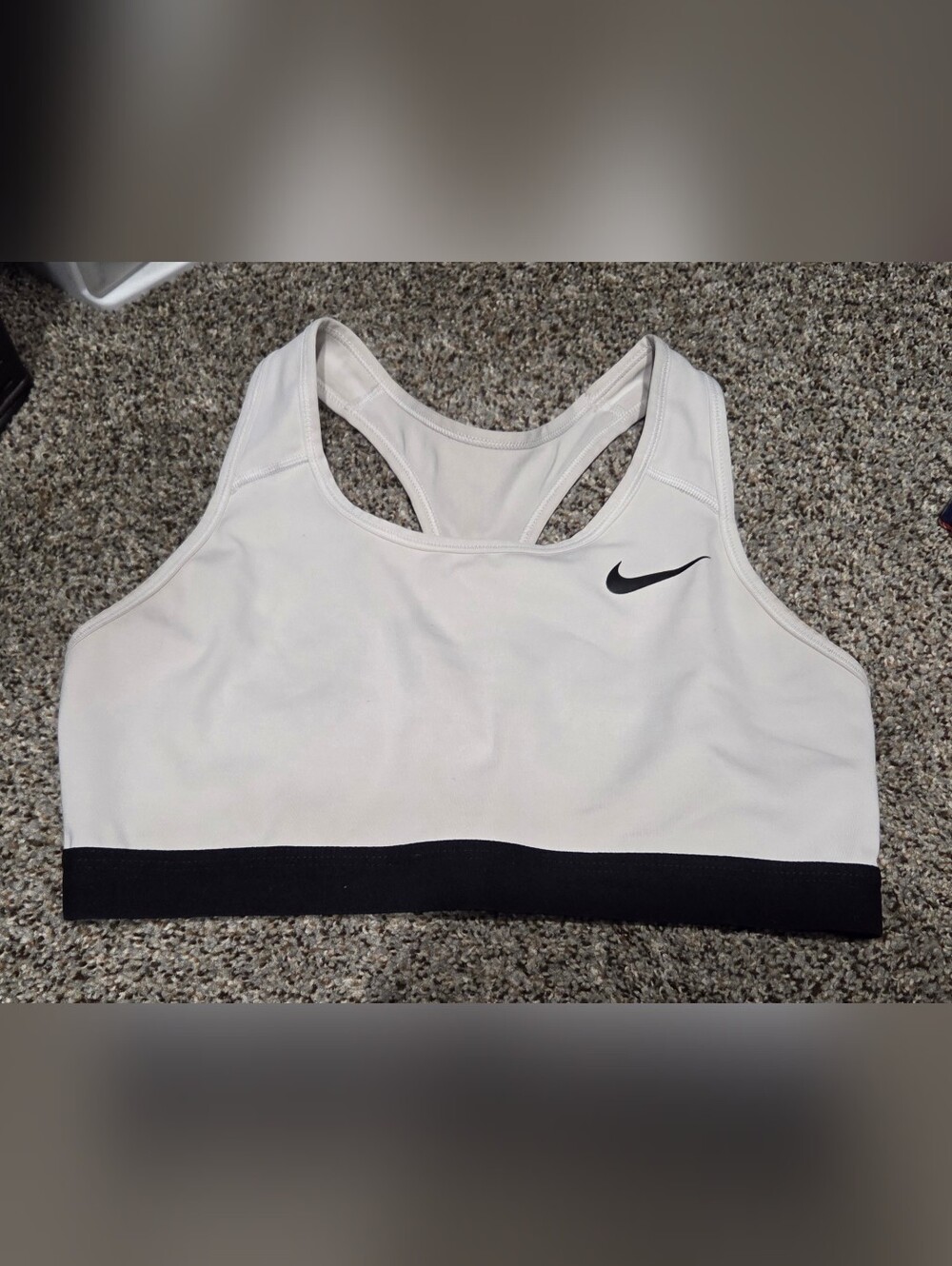 Sz Large, Nike White Racerback Sports Bra with Black Band and Swoosh